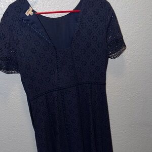 Elegant Navy Blue Eyelet Dress